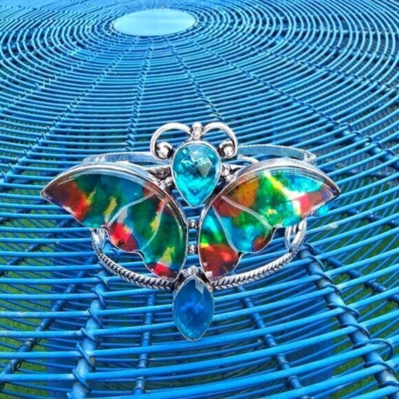 Dichroic Glass ✦ Topaz Butterfly Cuff ✦ S925 Sterling Silver Bracelet NWT - Picture 7 of 16